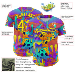 Maxcorners Custom Purple Light Yellow 3D Pattern Design Trippy Magic Mushrooms Trance Premium Baseball Jersey LM0210