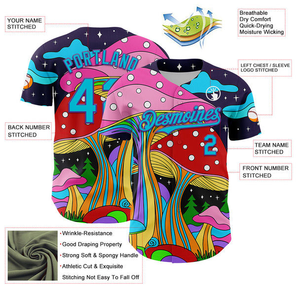 Maxcorners Custom Navy Lakes Blue-Purple 3D Pattern Design Trippy Psychedelic Magic Mushrooms Premium Baseball Jersey LM0210