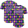 Maxcorners Custom Purple White 3D Pattern Design Mardi Gras Shrove Tuesday Authentic Baseball Jersey LM2605