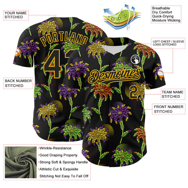 Maxcorners Custom Black Gold 3D Pattern Design Mardi Gras Shrove Tuesday Premium Baseball Jersey LM0210