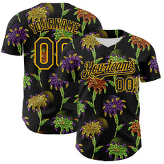 Maxcorners Custom Black Gold 3D Pattern Design Mardi Gras Shrove Tuesday Premium Baseball Jersey LM0210