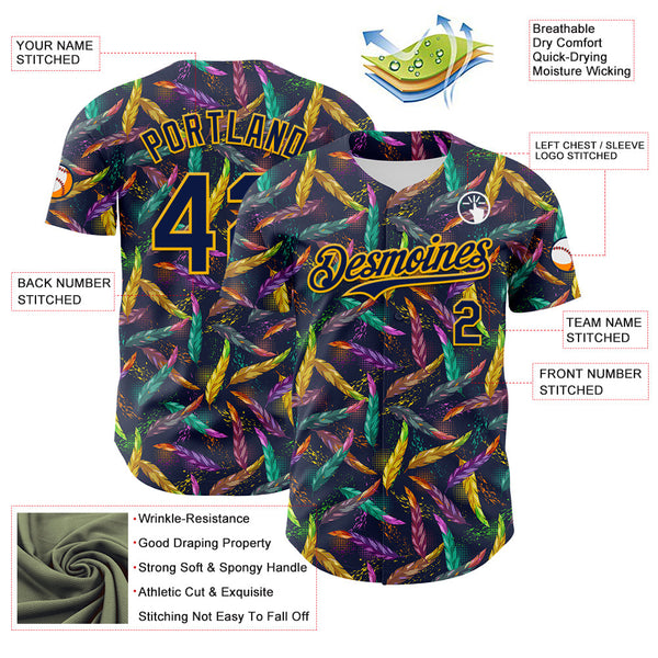 Maxcorners Custom Navy Gold 3D Pattern Design Mardi Gras Shrove Tuesday Premium Baseball Jersey LM0210