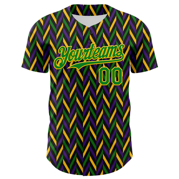 Maxcorners Custom Black Grass Green-Yellow 3D Pattern Design Mardi Gras Shrove Tuesday Premium Baseball Jersey LM0210