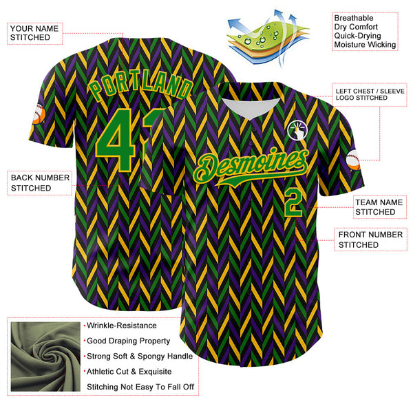 Maxcorners Custom Black Grass Green-Yellow 3D Pattern Design Mardi Gras Shrove Tuesday Premium Baseball Jersey LM0210