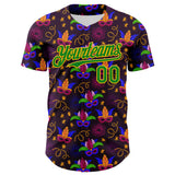 Maxcorners Custom Purple Grass Green-Gold 3D Pattern Design Mardi Gras Shrove Tuesday Premium Baseball Jersey LM0210