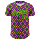 Maxcorners Custom Purple Grass Green-Gold 3D Pattern Design Mardi Gras Shrove Premium Baseball Jersey LM0210