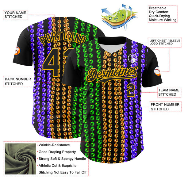 Maxcorners Custom Black Gold 3D Pattern Design Mardi Gras Shrove Tuesday Premium Baseball  LM0210