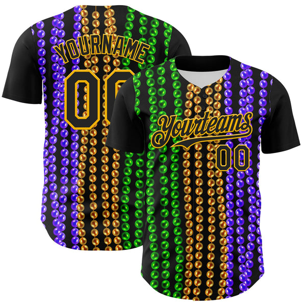 Maxcorners Custom Black Gold 3D Pattern Design Mardi Gras Shrove Tuesday Premium Baseball  LM0210