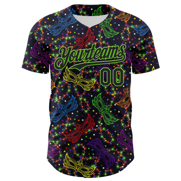 Maxcorners Custom Purple Black-Aurora Green 3D Pattern Design Mardi Gras Shrove Tuesday Premium Baseball Jersey LM0210