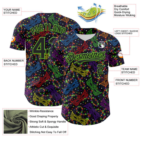 Maxcorners Custom Purple Black-Aurora Green 3D Pattern Design Mardi Gras Shrove Tuesday Premium Baseball Jersey LM0210