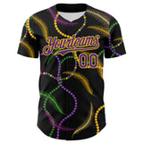 Maxcorners Custom Black Purple-Gold 3D Pattern Design Mardi Gras Shrove Tuesday Premium Baseball Shirt LM0210