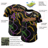 Maxcorners Custom Black Purple-Gold 3D Pattern Design Mardi Gras Shrove Tuesday Premium Baseball Shirt LM0210