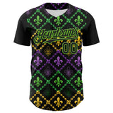 Maxcorners Custom Black Aurora Green 3D Pattern Design Mardi Gras Shrove Tuesday Premium Baseball Jersey LM0210