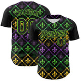 Maxcorners Custom Black Aurora Green 3D Pattern Design Mardi Gras Shrove Tuesday Premium Baseball Jersey LM0210