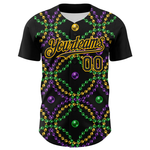 Maxcorners Custom Black Gold 3D Pattern Design Mardi Gras Shrove Tuesday Baseball Jerseys LM0210