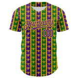 Maxcorners Custom Green Purple-Gold 3D Pattern Design Mardi Gras Shrove Tuesday Premium Baseball Jersey LM0210