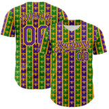 Maxcorners Custom Green Purple-Gold 3D Pattern Design Mardi Gras Shrove Tuesday Premium Baseball Jersey LM0210