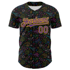 Maxcorners Custom Black Purple-Gold 3D Pattern Design Mardi Gras Shrove Tuesday Premium Baseball Jerseys LM0210