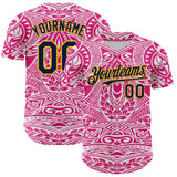 Maxcorners Custom Hot Pink Navy-Gold 3D Pattern Design Burner Costumes Ethnic Floral Premium Baseball Jersey LM0210