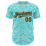 Maxcorners Custom Ice Blue Navy-Gold 3D Pattern Design Burner Costumes Tribal Tattoo Premium Baseball Jersey LM0210
