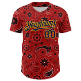 Maxcorners Custom Red Navy-Gold 3D Pattern Design Burner Costumes Paisley Bandana Premium Baseball Jersey LM0210
