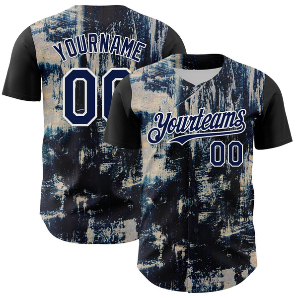 Maxcorners Custom Black Navy-White 3D Pattern Design Burner Costumes Grungy Premium Baseball Jersey LM0210