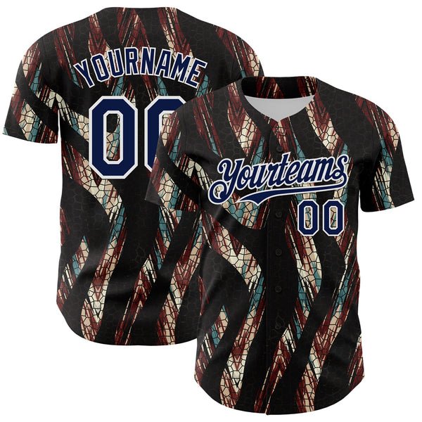 Maxcorners Custom Black Navy-White 3D Pattern Design Burner Costumes Animal Print Premium Baseball Jersey LM0210