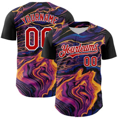 Maxcorners Custom Purple Red-White 3D Pattern Design Burner Costumes Lava Premium Baseball Jersey LM0210