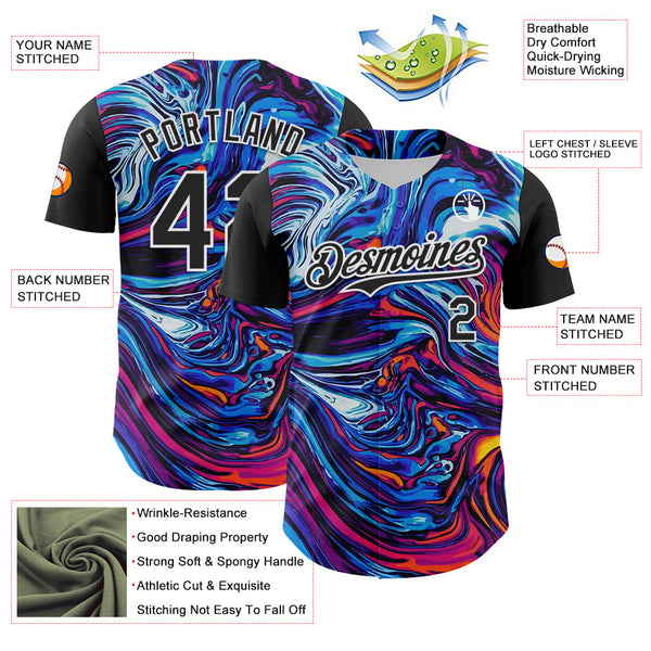 Maxcorners Custom Black White 3D Pattern Design Burner Costumes Lava Premium Baseball Jersey LM0210