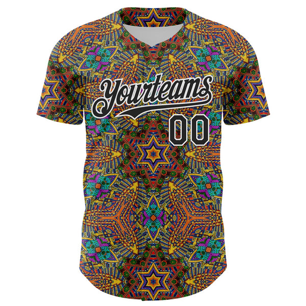 Maxcorners Custom Gold Black-White 3D Pattern Design Burner Costumes Trippy Premium Baseball Jersey LM0210
