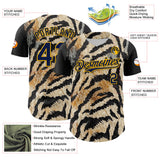 Maxcorners Custom Black Navy-Gold 3D Pattern Design Burner Costumes Tiger Print Premium Baseball Jersey LM0210