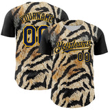 Maxcorners Custom Black Navy-Gold 3D Pattern Design Burner Costumes Tiger Print Premium Baseball Jersey LM0210