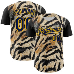 Maxcorners Custom Black Navy-Gold 3D Pattern Design Burner Costumes Tiger Print Premium Baseball Jersey LM0210