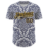 Maxcorners Custom Navy Gold 3D Pattern Design Burner Costumes Damask Premium Baseball Jersey LM0210