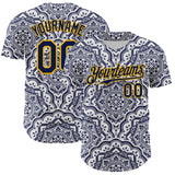 Maxcorners Custom Navy Gold 3D Pattern Design Burner Costumes Damask Premium Baseball Jersey LM0210