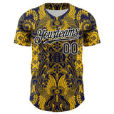 Maxcorners Custom Navy Black Yellow-White 3D Pattern Design Burner Costumes Paisley Premium Baseball Jersey LM0210