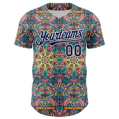Maxcorners Custom Green Navy-White 3D Pattern Design Burner Costumes Psychedelic Premium Baseball Jersey LM0210