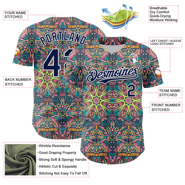Maxcorners Custom Green Navy-White 3D Pattern Design Burner Costumes Psychedelic Premium Baseball Jersey LM0210