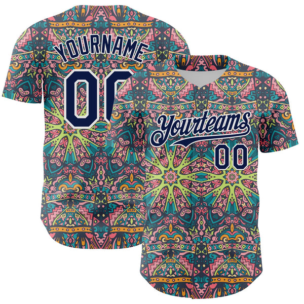 Maxcorners Custom Green Navy-White 3D Pattern Design Burner Costumes Psychedelic Premium Baseball Jersey LM0210