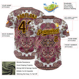 Maxcorners Custom White Brown Red-Yellow 3D Pattern Design Burner Costumes Exotic Premium Baseball Jersey LM0210