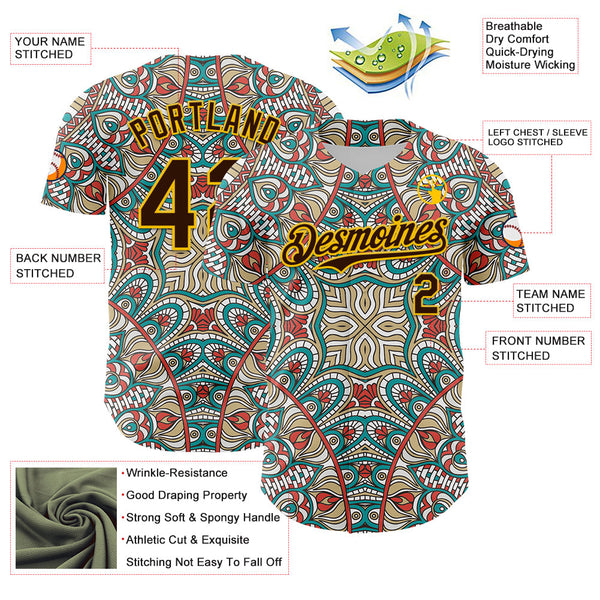 Maxcorners Custom Green Brown-Yellow 3D Pattern Design Burner Costumes Exotic Premium Baseball Jersey LM0210