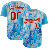 Maxcorners Custom Sky Blue Red-Cream 3D Pattern Design Burner Costumes Paisley Bandana Premium Baseball Jersey LM0210