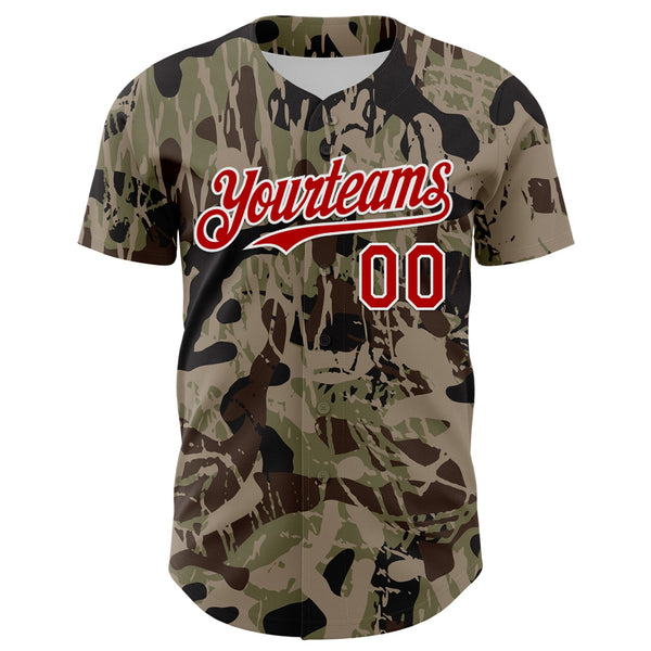 Maxcorners Custom Camo Red-White 3D Pattern Design Burner Costumes Grunge Camo Premium Salute To Service Baseball Jersey LM0210