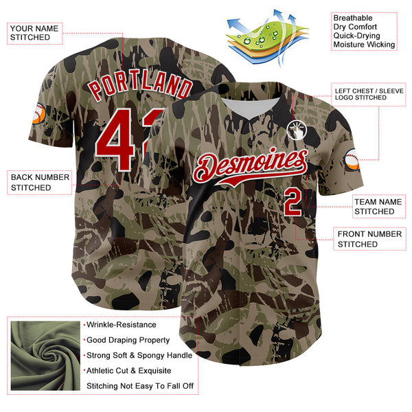 Maxcorners Custom Camo Red-White 3D Pattern Design Burner Costumes Grunge Camo Premium Salute To Service Baseball Jersey LM0210