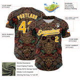 Maxcorners Custom Brown Gold-White 3D Pattern Design Burner Costumes Skull Floral Premium Baseball Jersey LM0210