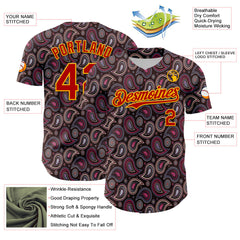 Maxcorners Custom Brown Red-Gold 3D Pattern Design Burner Costumes Paisley Bandana Premium Baseball Jersey LM0210