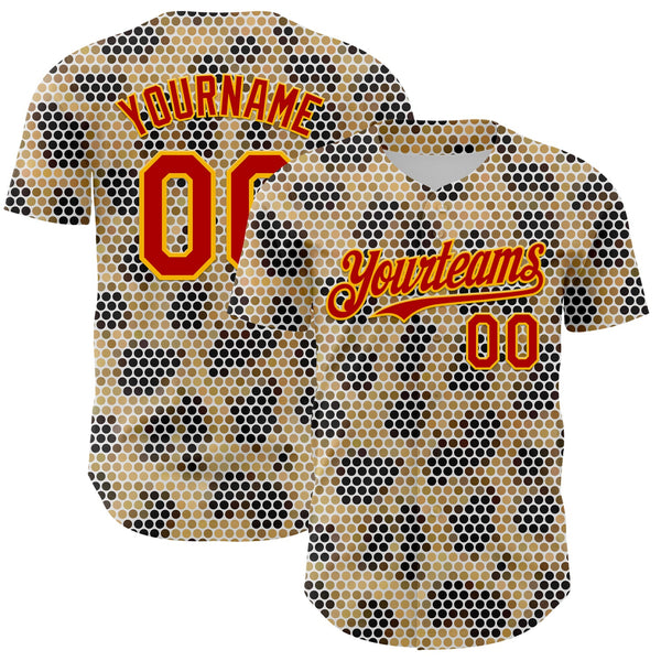 Maxcorners Custom Cream Red-Gold 3D Pattern Design Burner Costumes Leopard Mosaic Premium Baseball Jersey LM0210