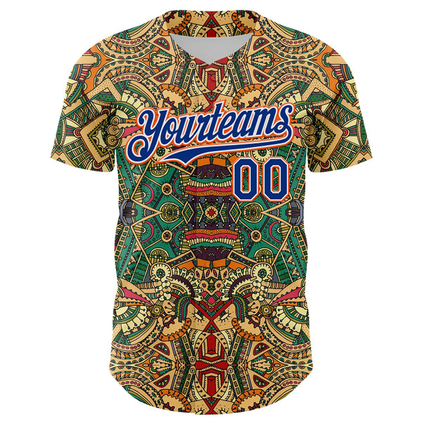 Maxcorners Custom Green Royal White-Orange 3D Pattern Design Burner Costumes Exotic Premium Baseball Jersey LM0210