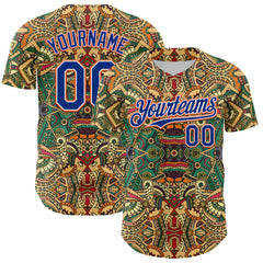 Maxcorners Custom Green Royal White-Orange 3D Pattern Design Burner Costumes Exotic Authentic Baseball Jersey
 LM0609