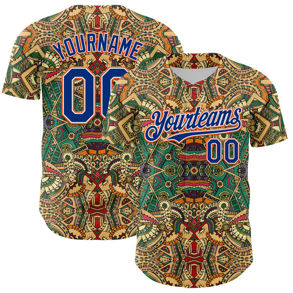 Maxcorners Custom Green Royal White-Orange 3D Pattern Design Burner Costumes Exotic Premium Baseball Jersey LM0210